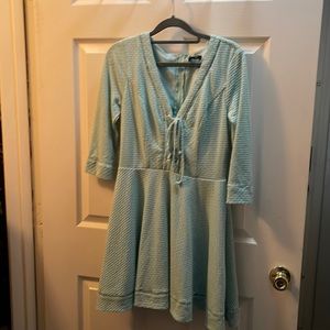Jodi Kristopher Seafoam Green 3/4 sleeved dress. Lace up front and zippered back